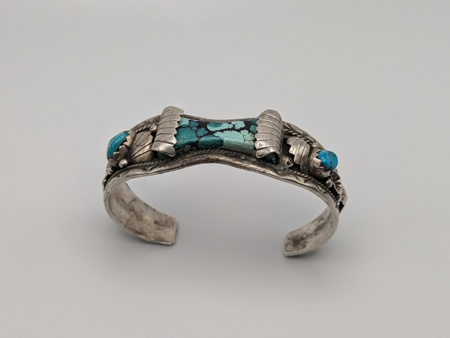 Vintage Navajo Silver J Johnson Turquoise Cuff Bracelet Sterling Silver Turquoise Bracelet