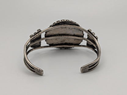 Sterling Silver Petite Point Turquoise Cuff Zuni Bracelet Navajo Turquoise Flower Cuff
