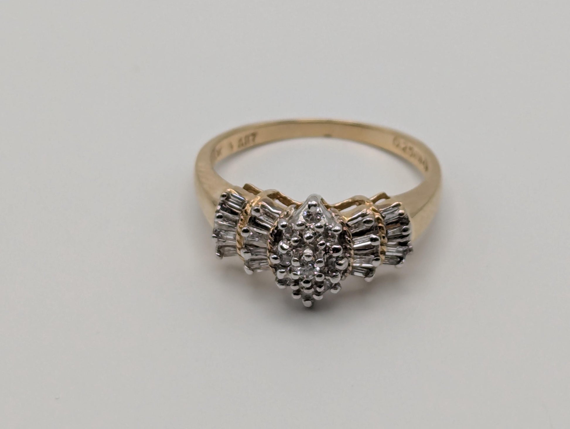 10k Yellow Gold Water Fall Round Baguette Diamond Cluster Ring Cocktail Wedding Band