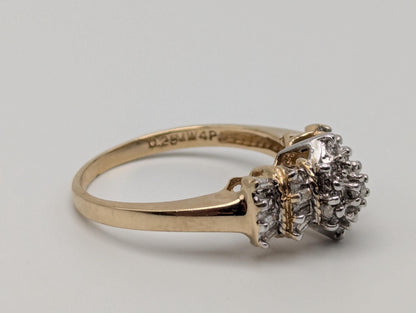 10k Yellow Gold Water Fall Round Baguette Diamond Cluster Ring Cocktail Wedding Band
