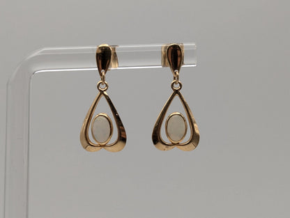 14K Yellow Gold Opal Heart Shaped Drop Dangle Earrings Opal Earrings