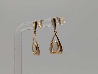 14K Yellow Gold Opal Heart Shaped Drop Dangle Earrings Opal Earrings