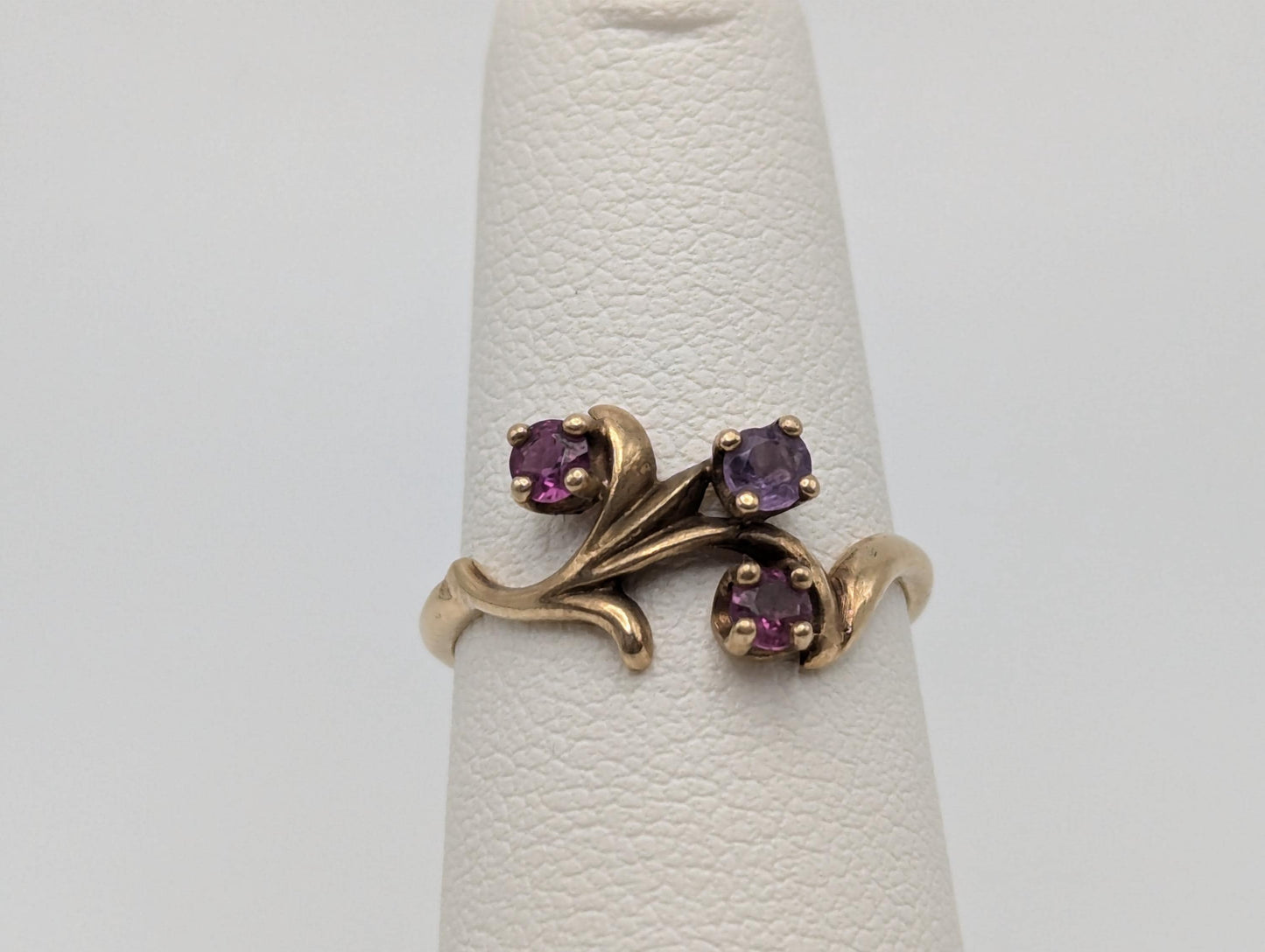 Vintage 10k Yellow Gold Ruby Amethyst Flower Ring Promise Band