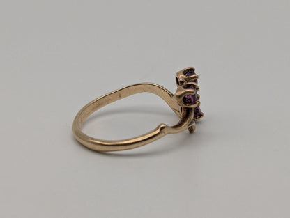 Vintage 10k Yellow Gold Ruby Amethyst Flower Ring Promise Band
