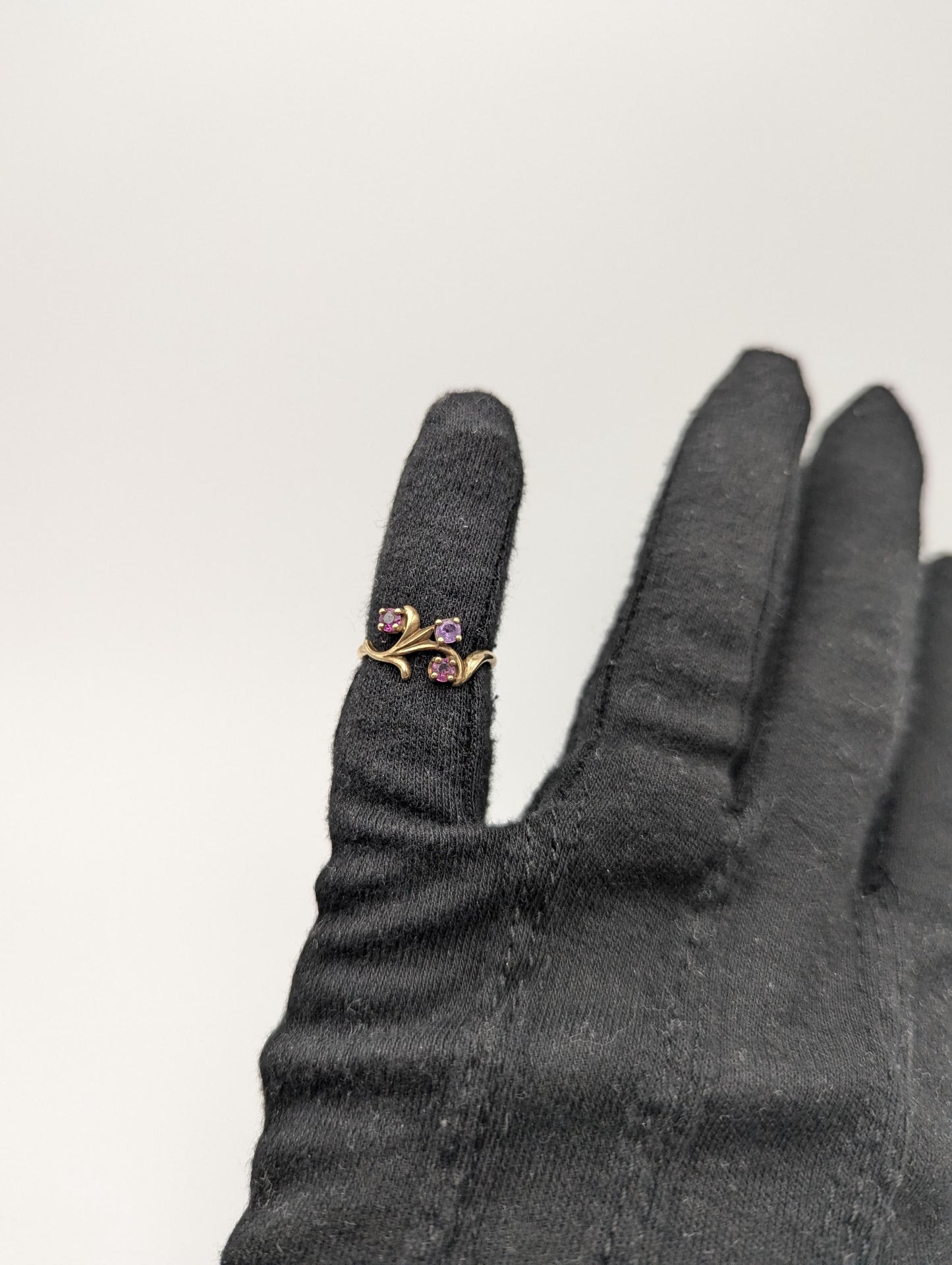 Vintage 10k Yellow Gold Ruby Amethyst Flower Ring Promise Band