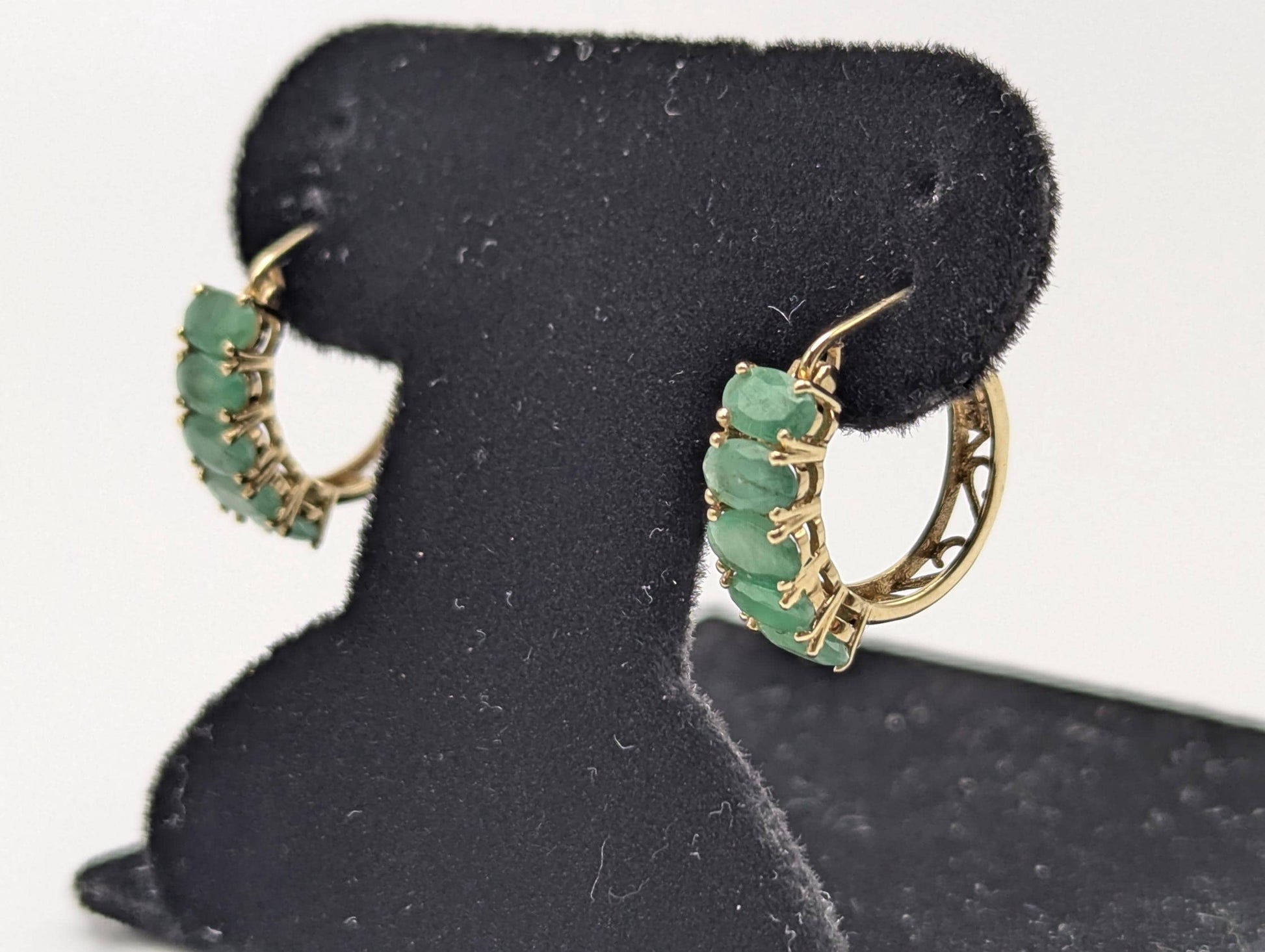 14k Yellow Gold Huggie Green Emerald Earrings Hoops