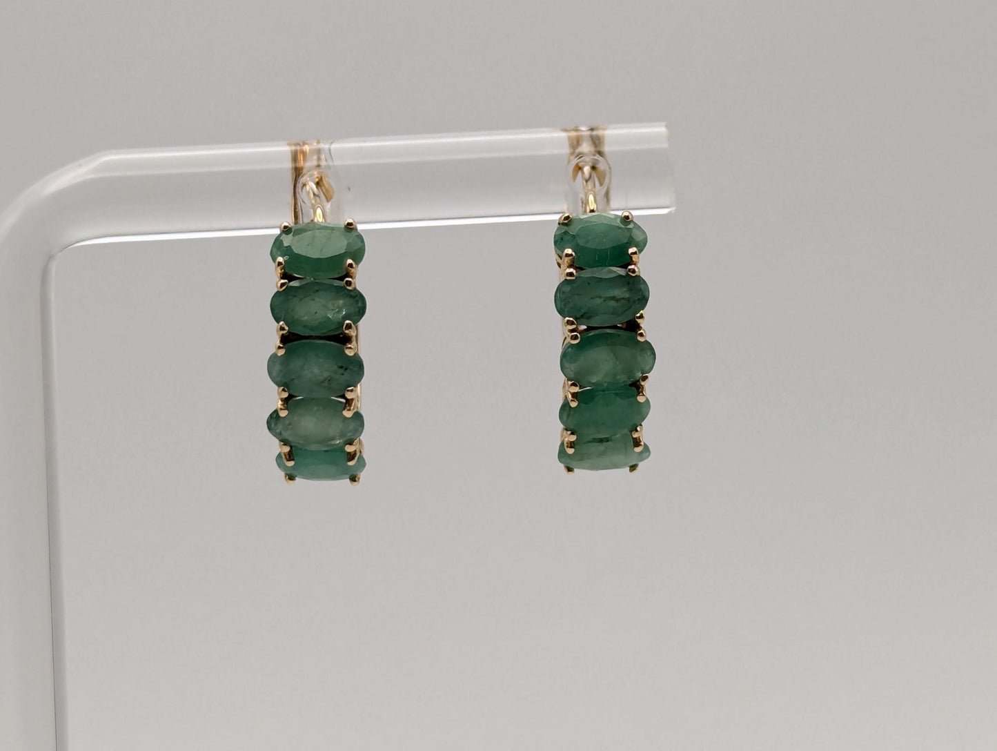 14k Yellow Gold Huggie Green Emerald Earrings Hoops