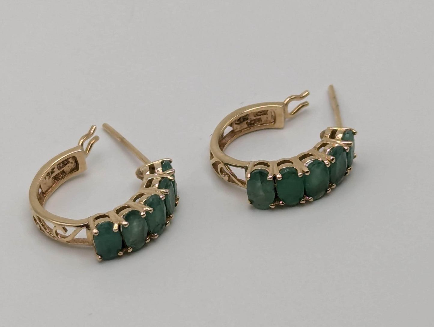 14k Yellow Gold Huggie Green Emerald Earrings Hoops