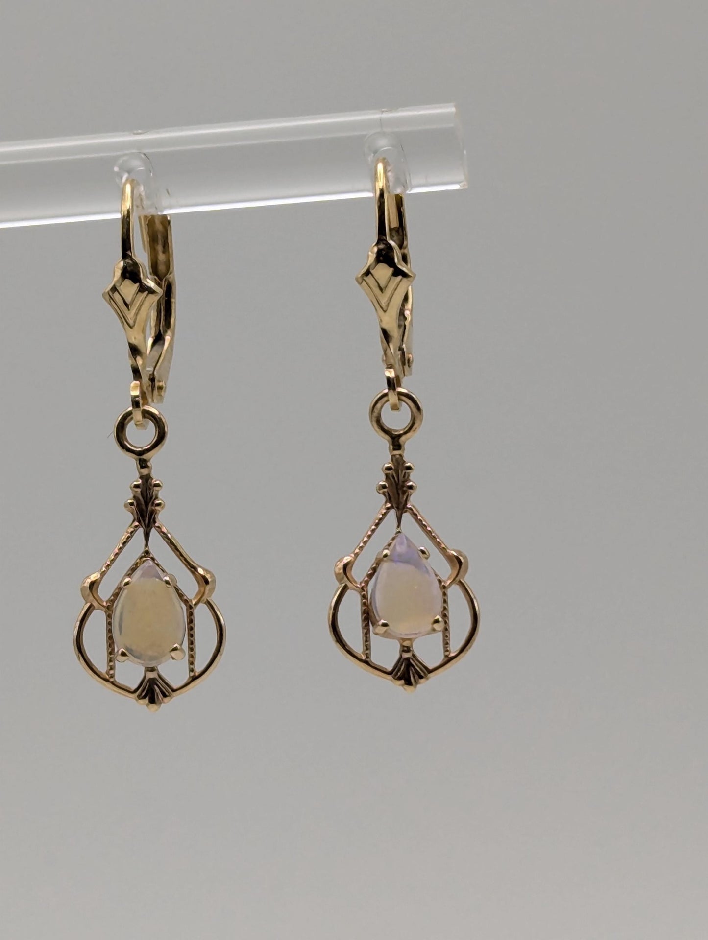 14K Yellow Art Deco Gold Opal Drop Dangle Earrings Opal Earrings Earrings