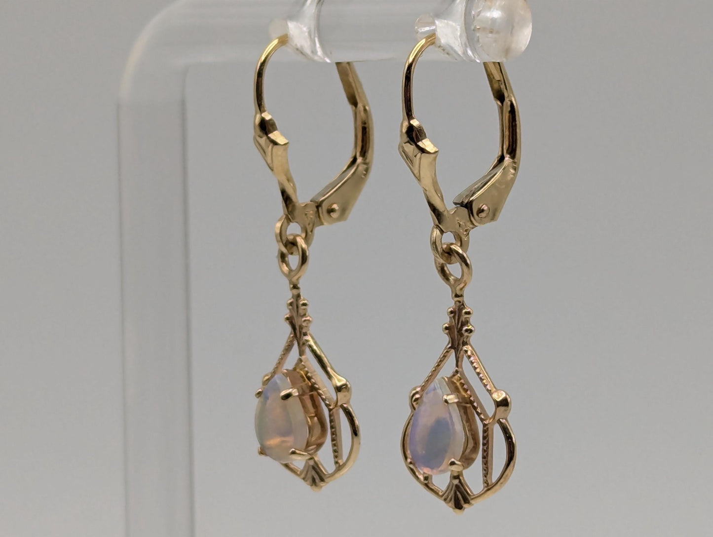 14K Yellow Art Deco Gold Opal Drop Dangle Earrings Opal Earrings Earrings