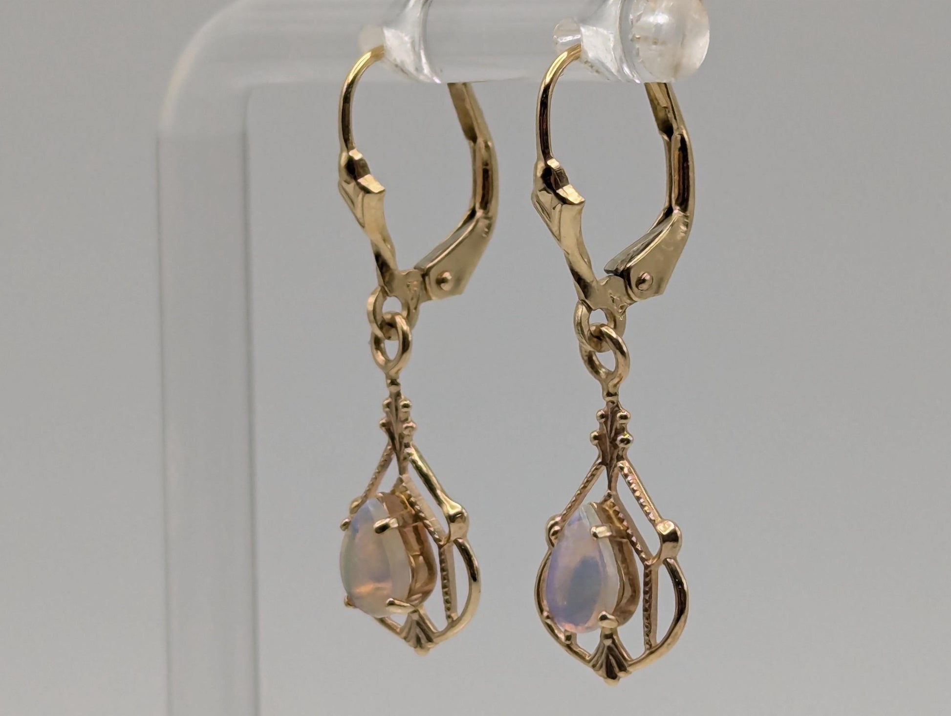 14K Yellow Art Deco Gold Opal Drop Dangle Earrings Opal Earrings Earrings