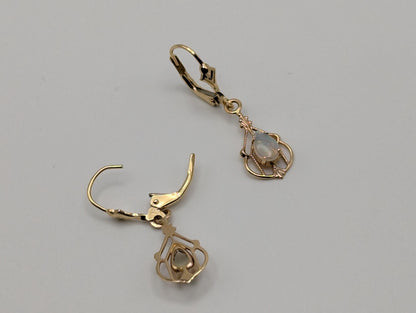 14K Yellow Art Deco Gold Opal Drop Dangle Earrings Opal Earrings Earrings