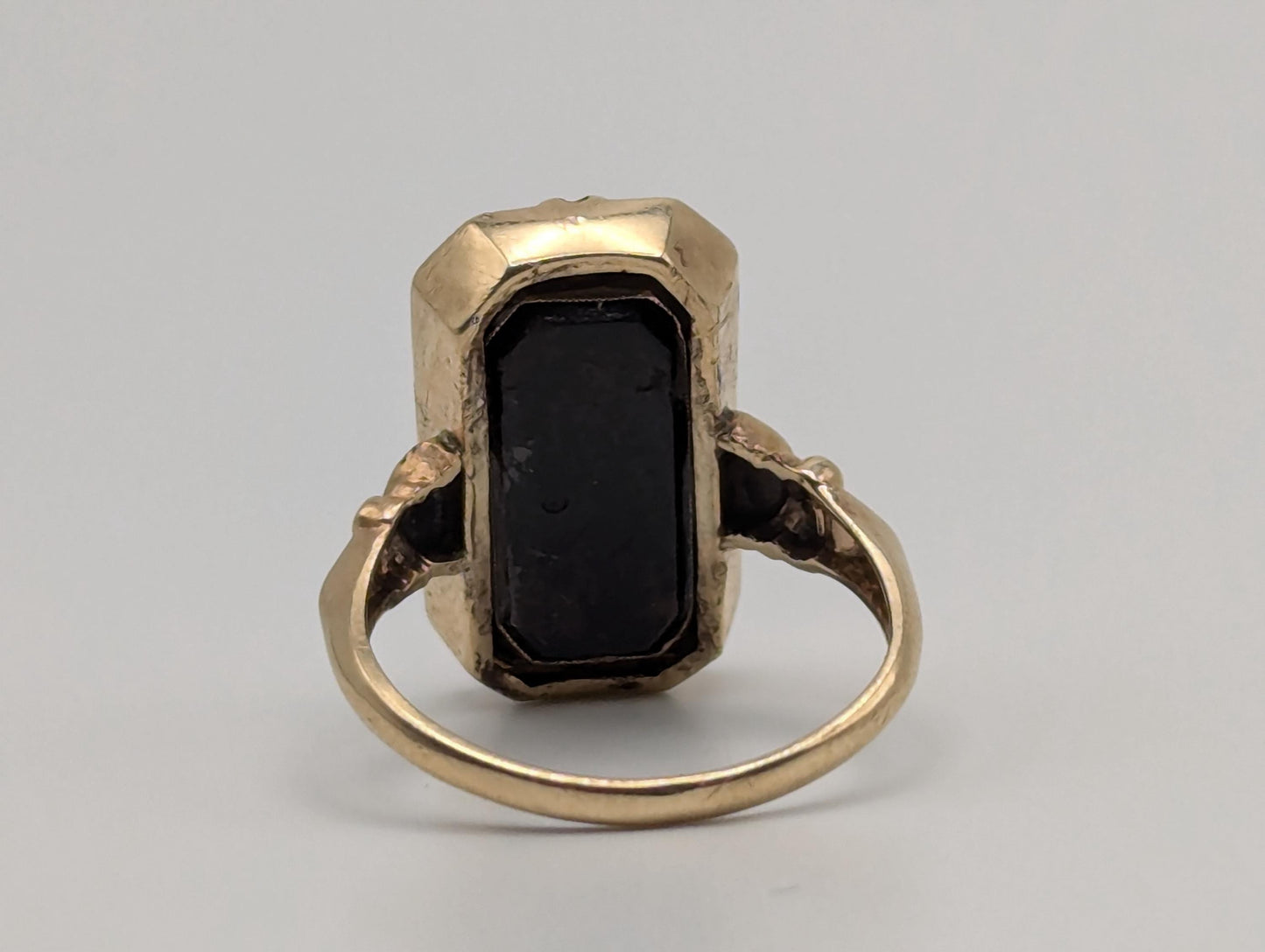 Antique 10k Gold Cameo Victorian Ring Art Deco Cameo Onyx Statement Ring Coral