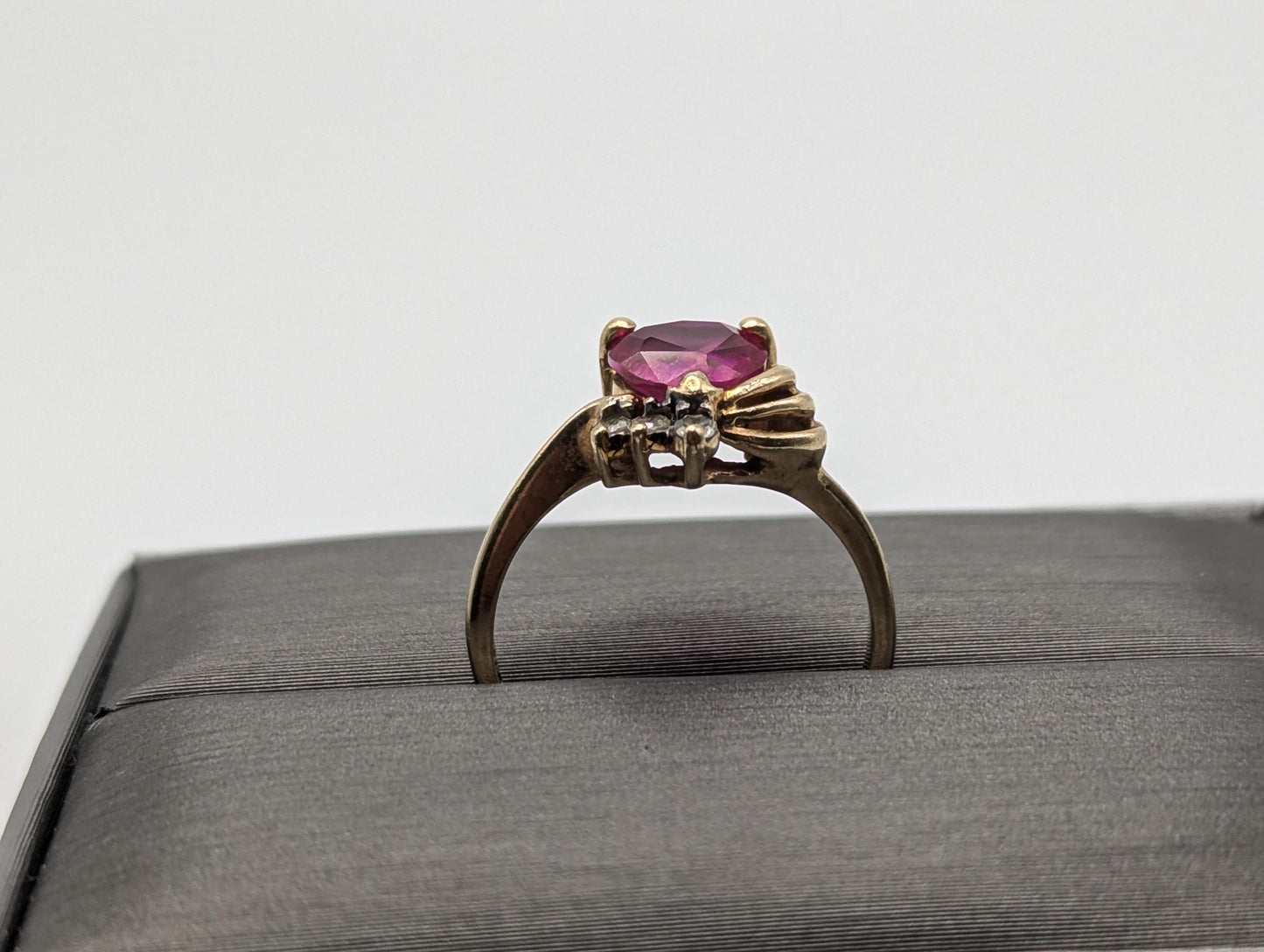 10k Yellow Gold Diamond Ruby Heart Ring Promise Ring. Gold Heart Ring.