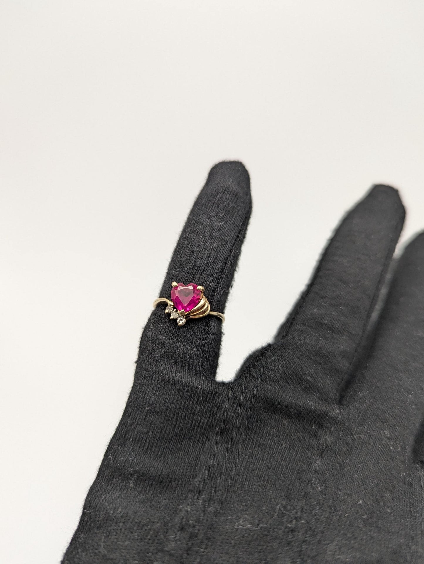 10k Yellow Gold Diamond Ruby Heart Ring Promise Ring. Gold Heart Ring.