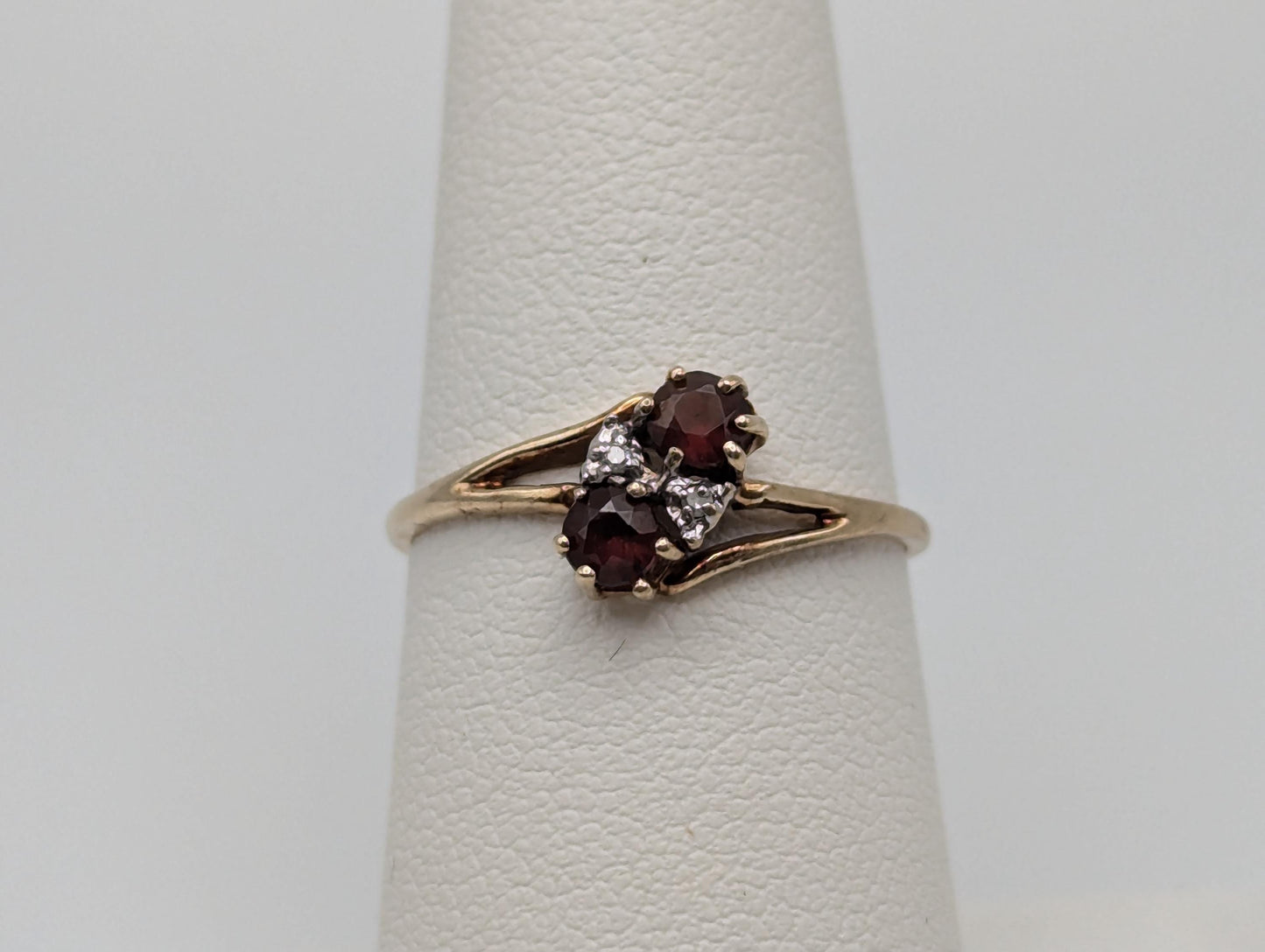 10k Yellow Gold Garnet and Diamond Ring Red Garnet 10k Gold Promise Ring.