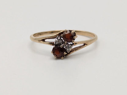 10k Yellow Gold Garnet and Diamond Ring Red Garnet 10k Gold Promise Ring.