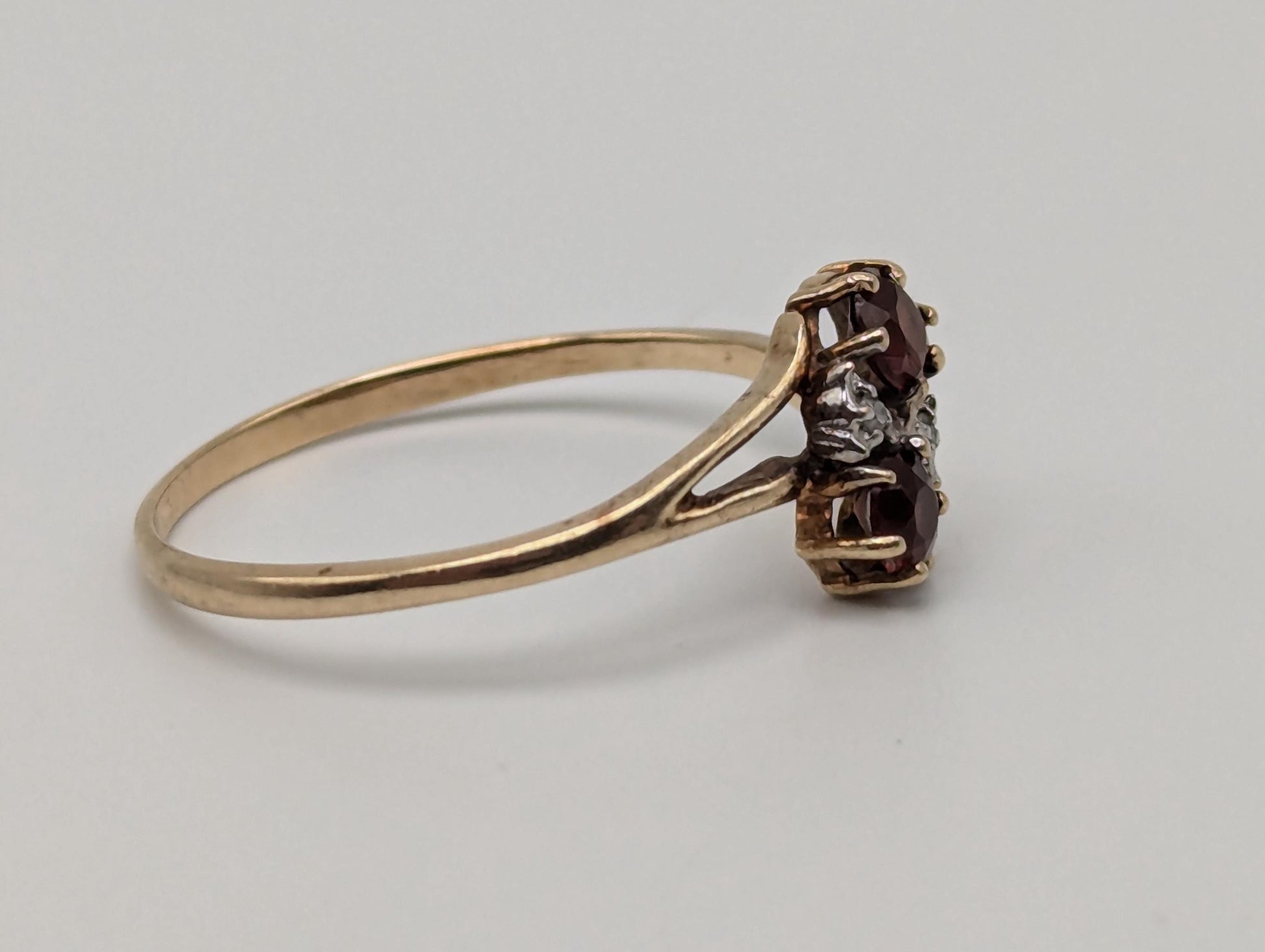 10k Yellow Gold Garnet and Diamond Ring Red Garnet 10k Gold Promise Ring.