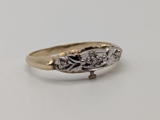 Art Deco 14k Yellow and White Gold Cathedral Diamond Wedding Ring