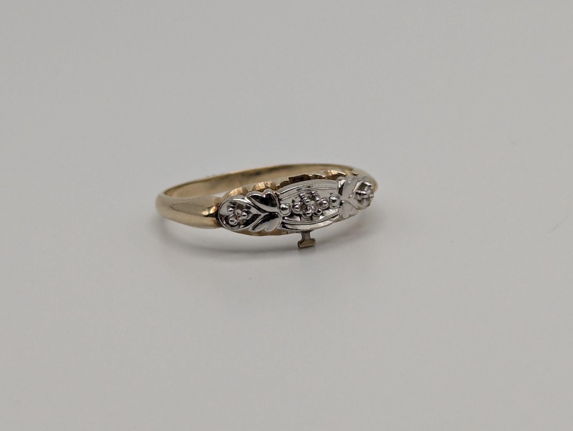 Art Deco 14k Yellow and White Gold Cathedral Diamond Wedding Ring