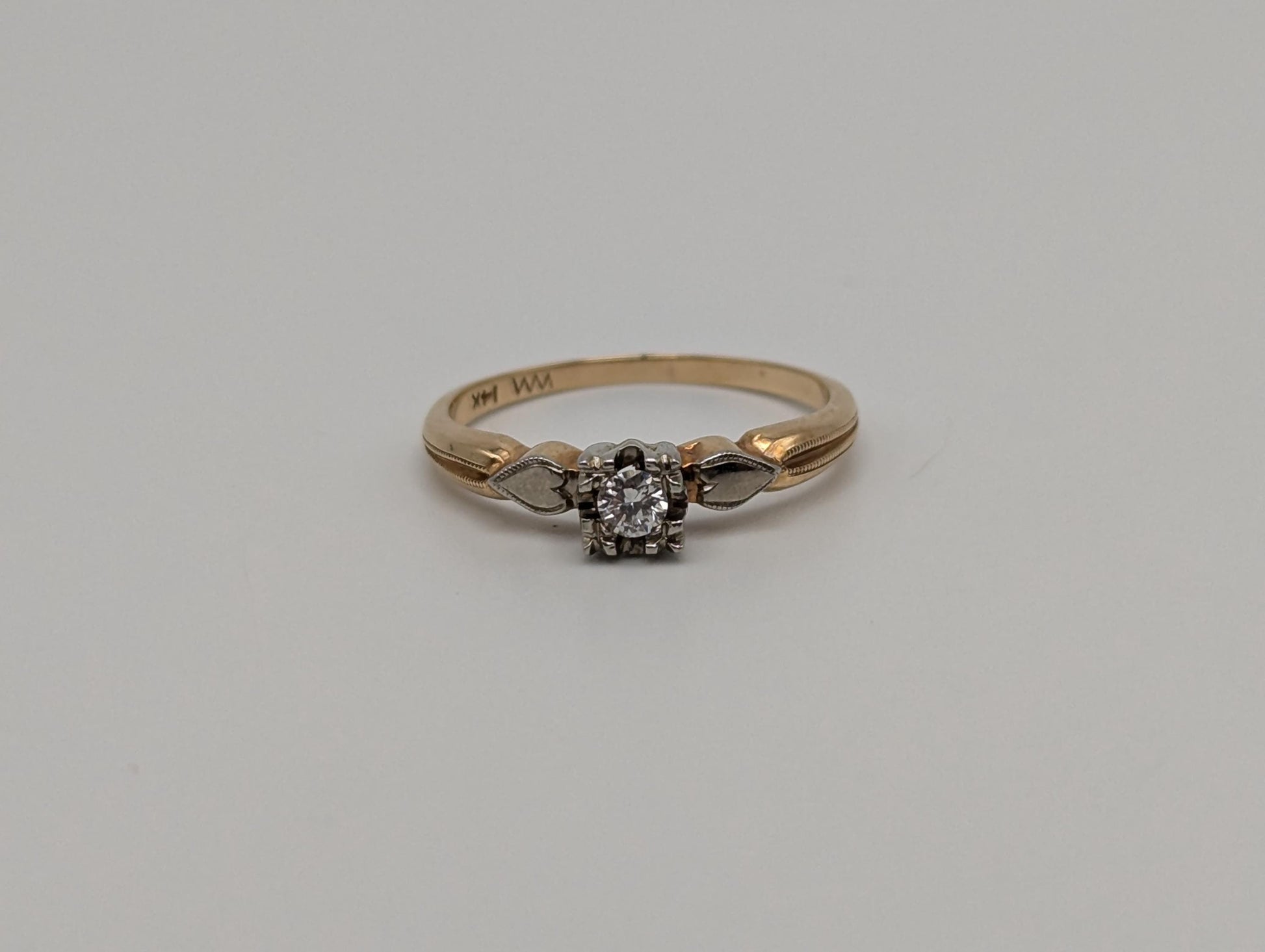 Vintage 14k White and Yellow Gold Diamond Solitare .5 ct Wedding Ring Engagement Ring