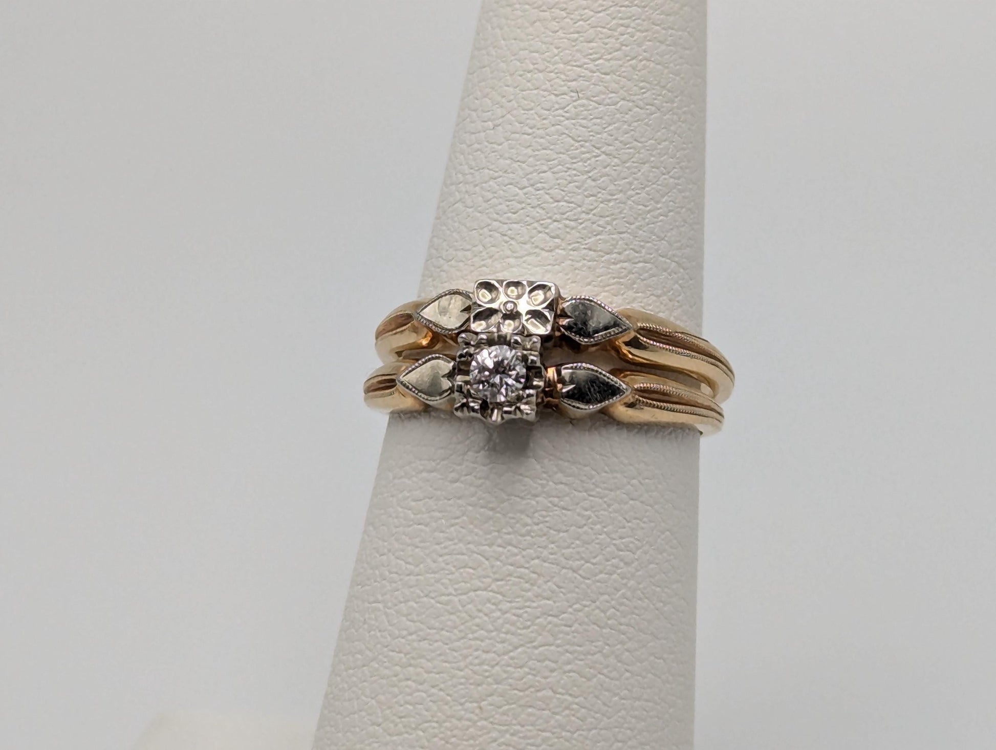 Art Deco 14k Yellow and White Gold Cathedral Wedding Ring Two-Tone Wedding Band