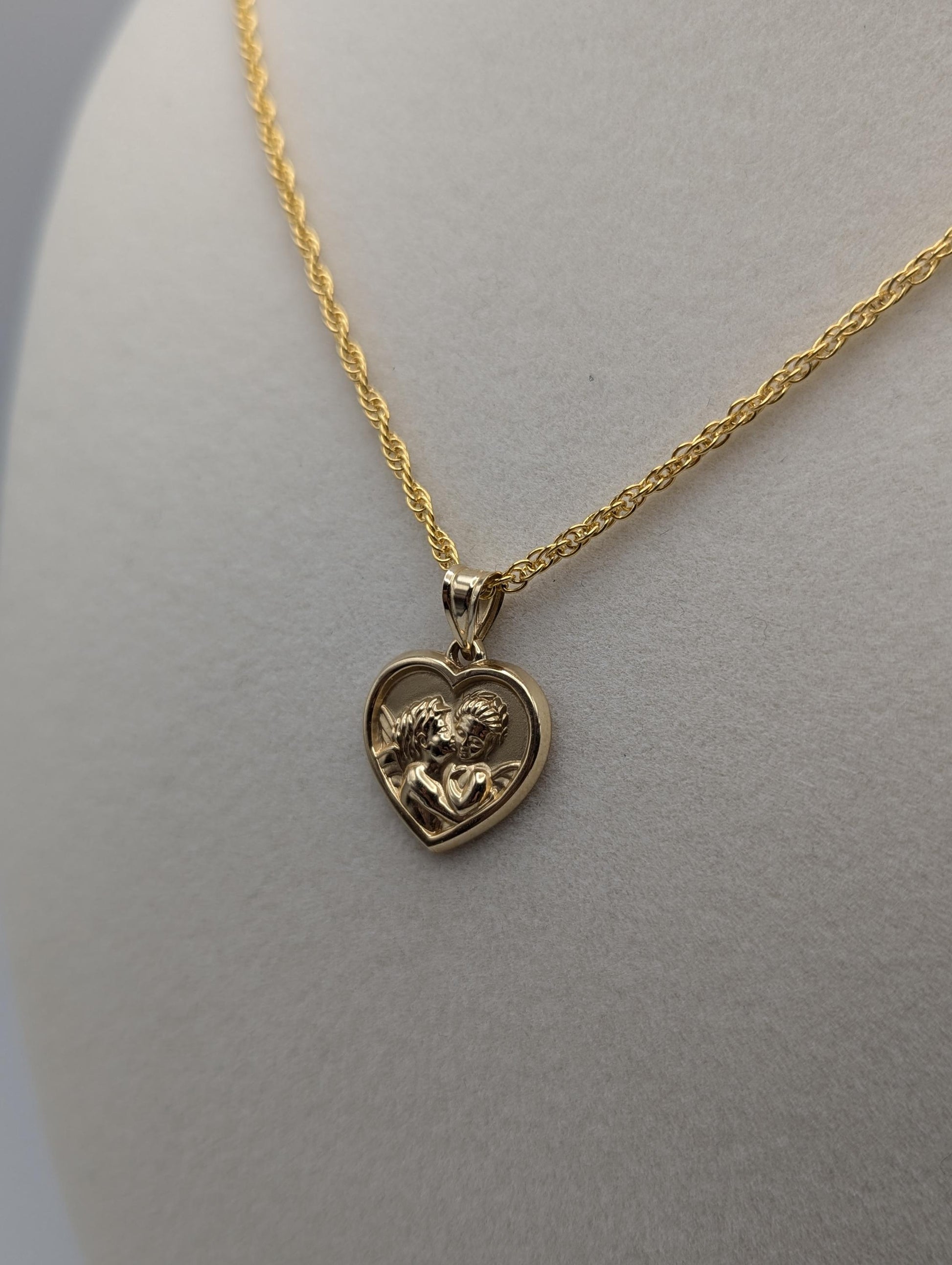 14k Yellow Gold Angel Heart Pendant w Complimentary GF 14k Necklace 18"