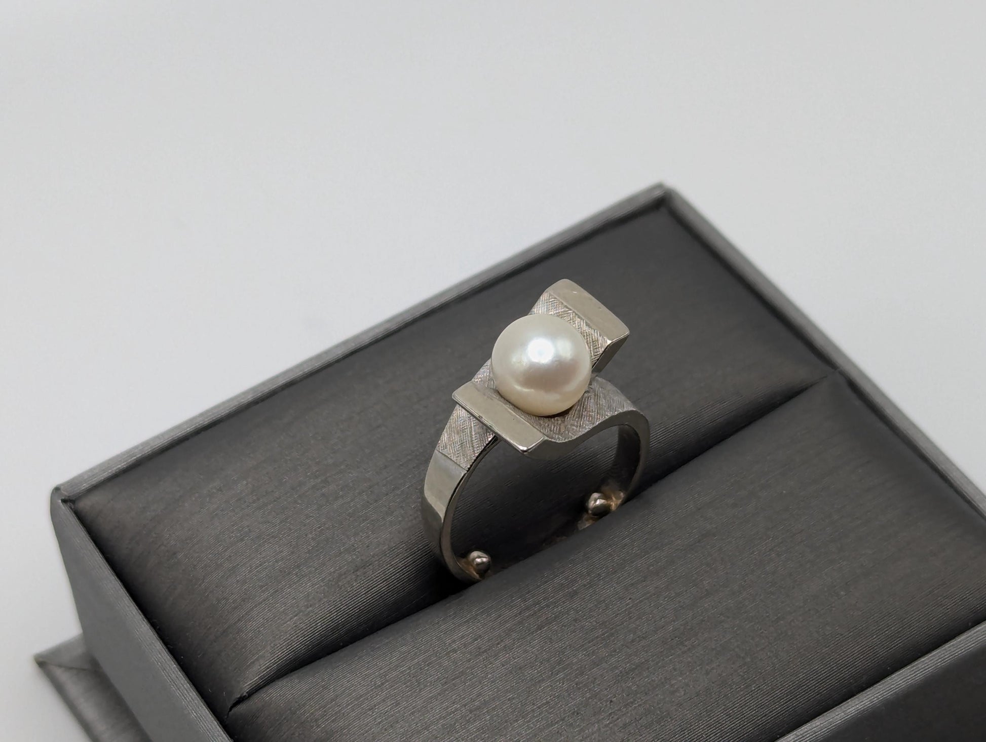 White Gold 14k Pearl Square Ring Women Pearl Ring Pearl Statement Wedding Ring