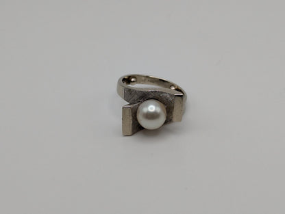 White Gold 14k Pearl Square Ring Women Pearl Ring Pearl Statement Wedding Ring