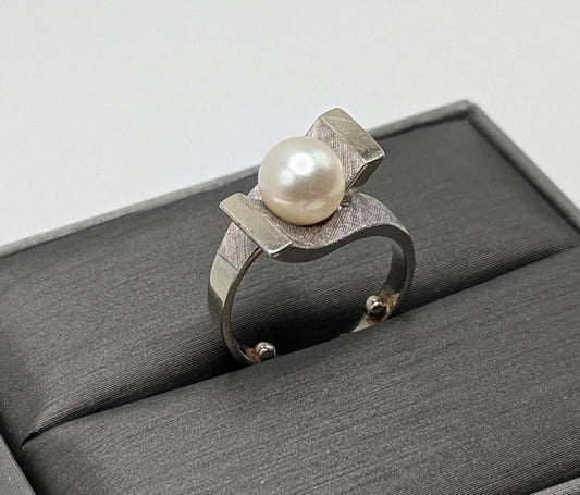 White Gold 14k Pearl Square Ring Women Pearl Ring Pearl Statement Wedding Ring