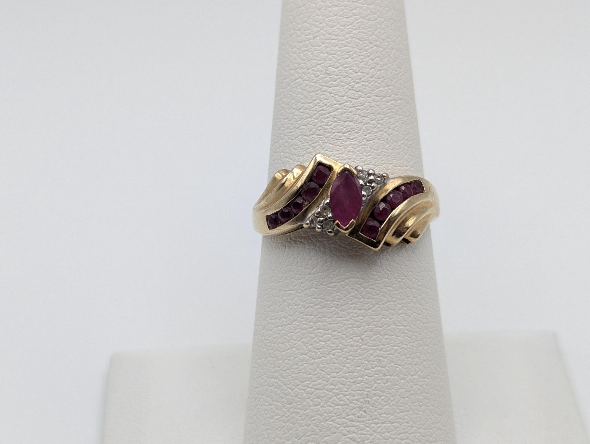 10k Yellow Gold Diamond Ruby Marquise Ring Promise Ring Cocktail Ring.