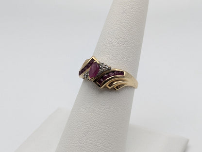 10k Yellow Gold Diamond Ruby Marquise Ring Promise Ring Cocktail Ring.