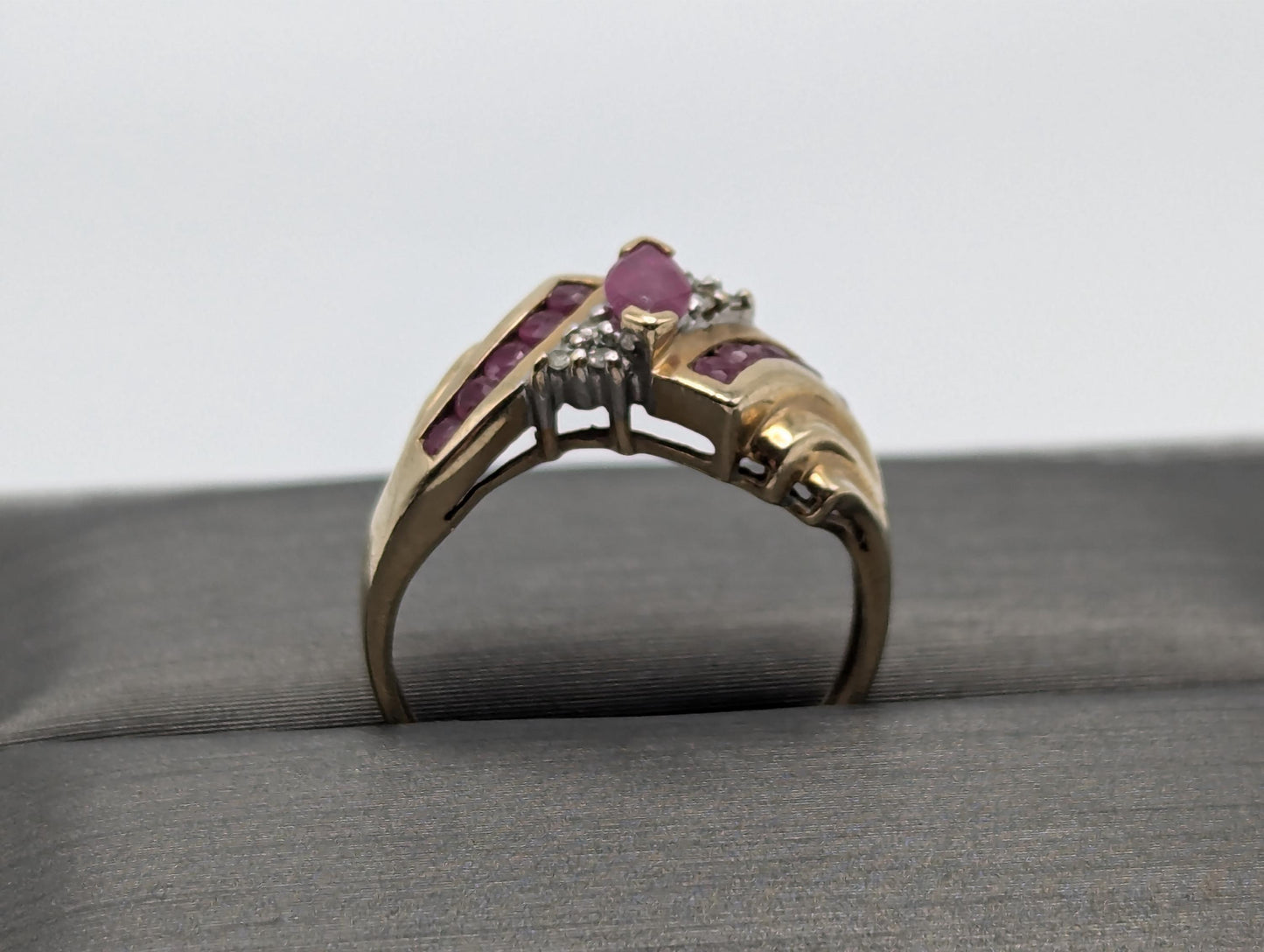 10k Yellow Gold Diamond Ruby Marquise Ring Promise Ring Cocktail Ring.