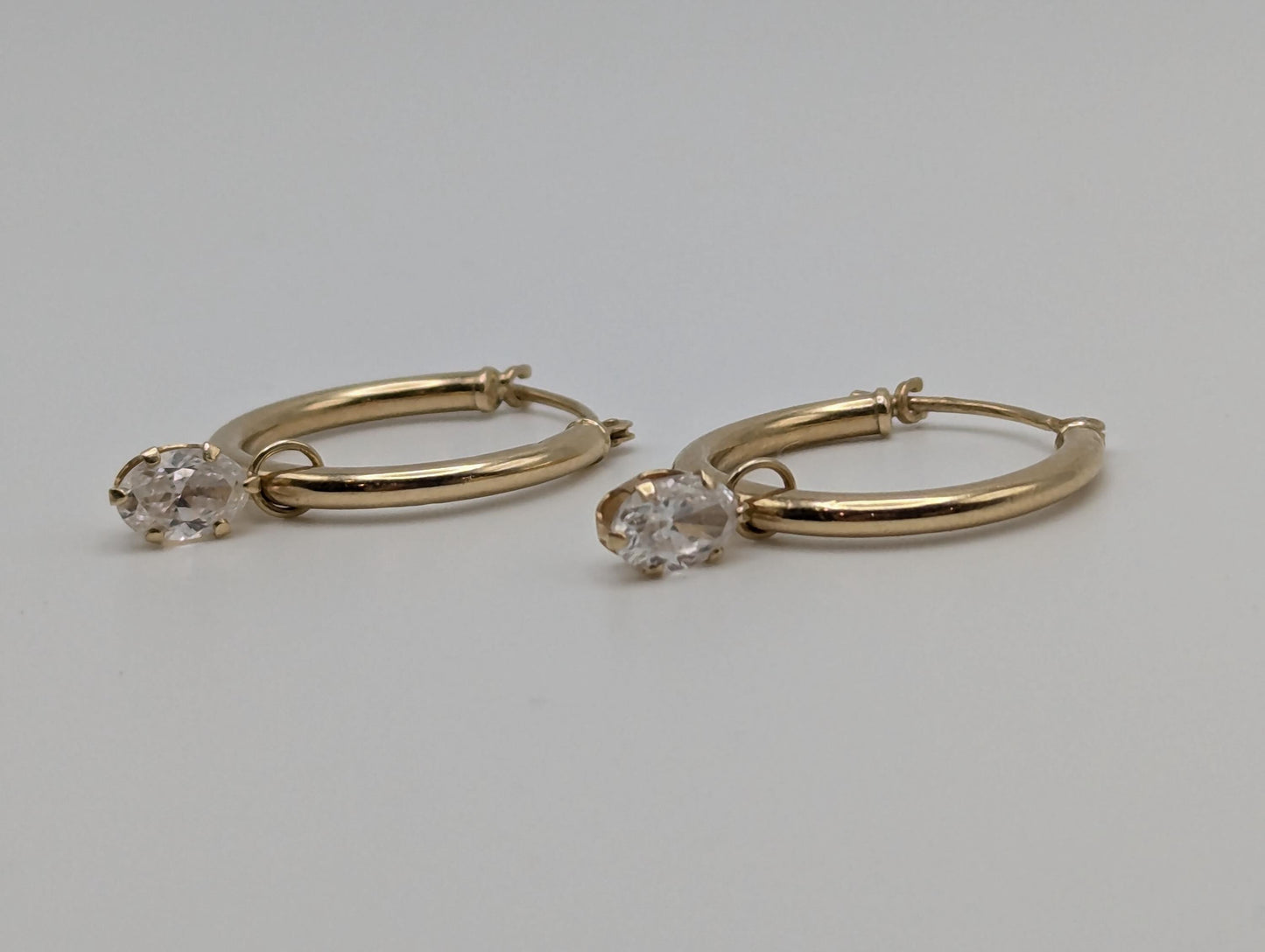 14k Yellow Gold Classic Small Hoop with Dangle Stone Earrings Dainty Gold Hoops