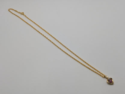 14K Yellow Gold Diamond Ruby Heart Love Pendant & Complimentary GF 14k Necklace Chain 18"