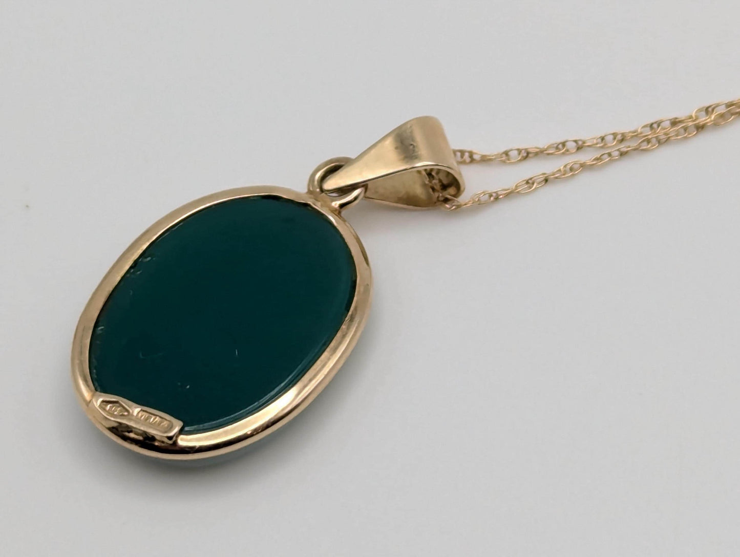 14k Italy Yellow Gold Lady Cameo Pendant Necklace. Blue Agate Cameo Necklace.