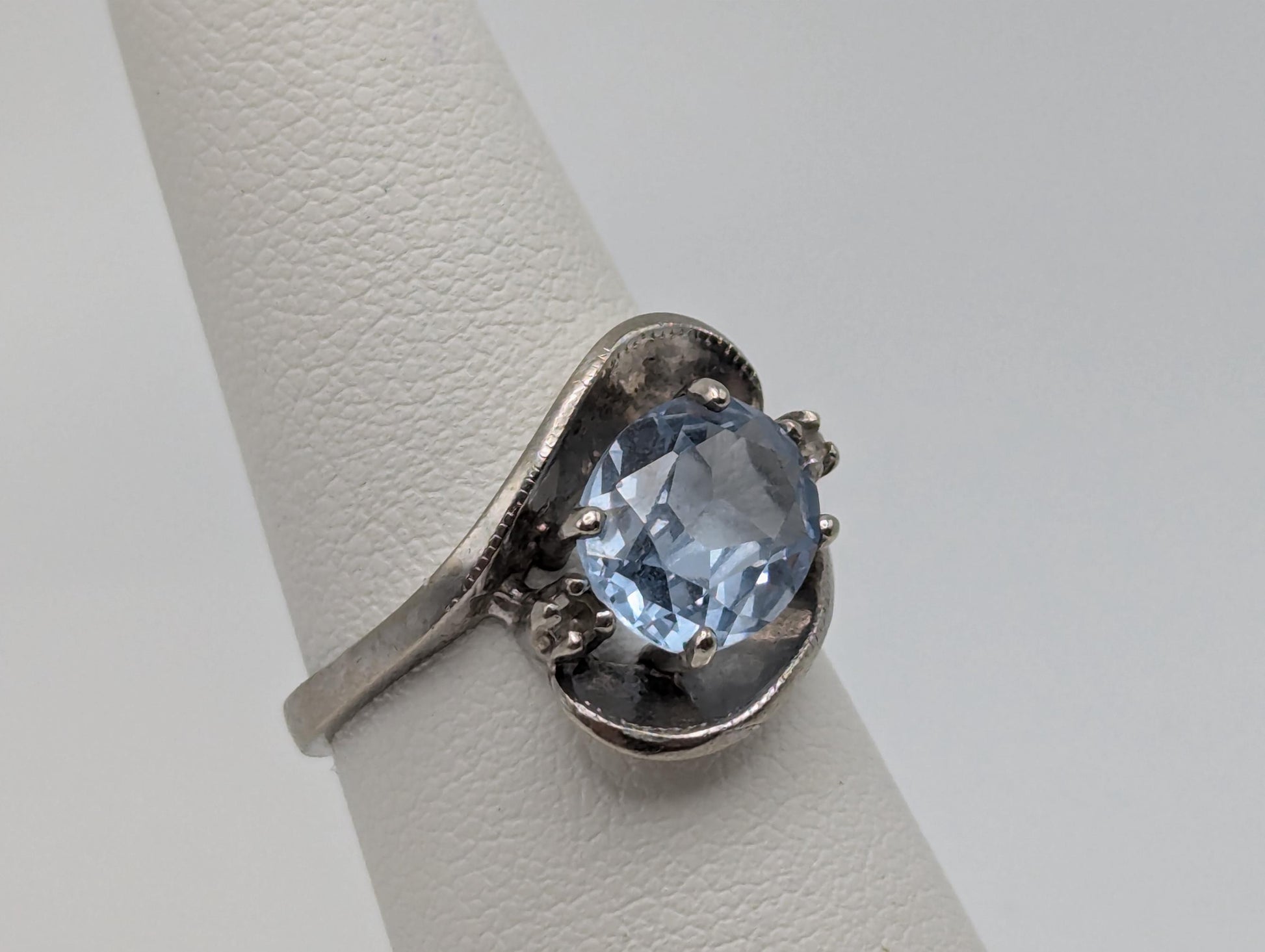 14k White Gold Blue Spinel Ring. Cocktail Statement Ring.