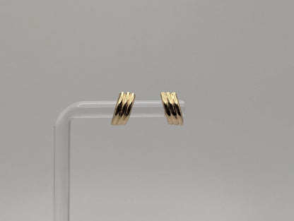 10k Half Gold Huggie Stud Earrings. Triple Line Half Huggie Earrings.