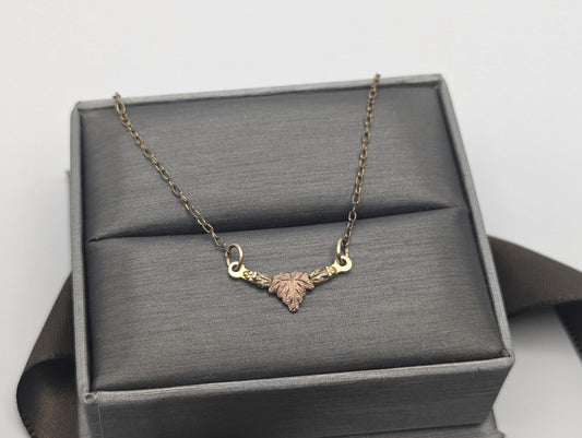 10k 12k Black Hills Rose Gold Leaf & Vine Pendant w Necklace GF Chain