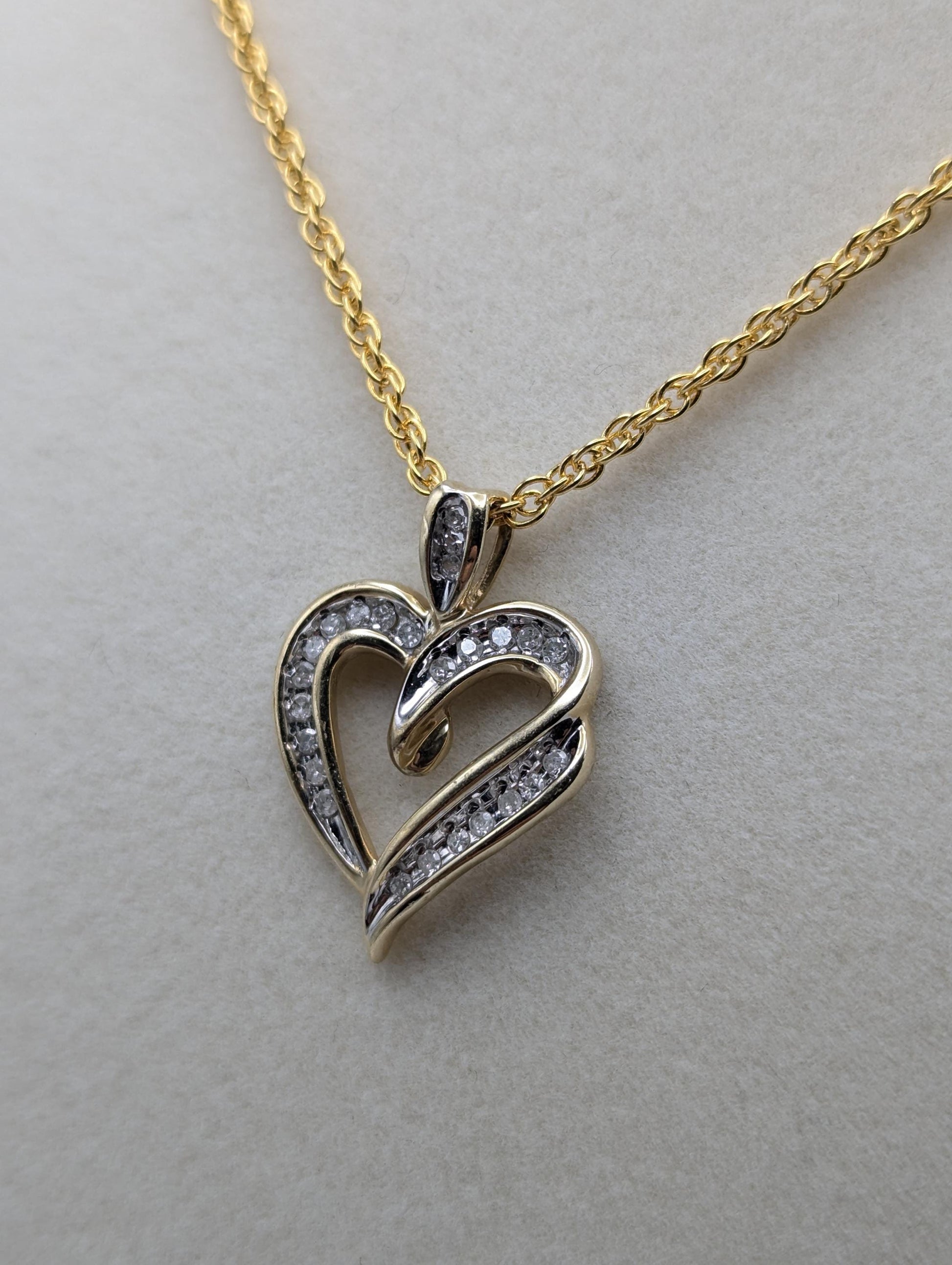 10K Yellow Gold Diamond Heart Love Pendant Necklace 0.25ctw + 14k GF Complimentary Chain