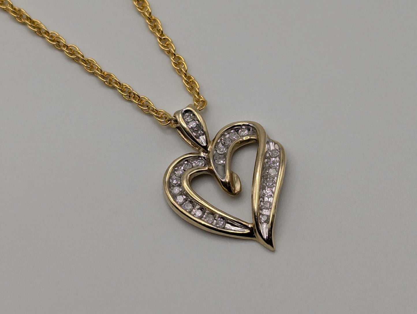 10K Yellow Gold Diamond Heart Love Pendant Necklace 0.25ctw + 14k GF Complimentary Chain