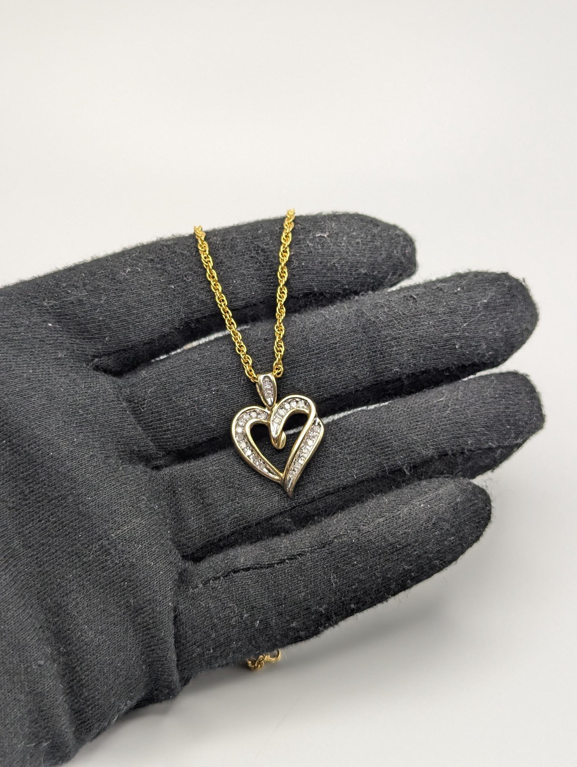 10K Yellow Gold Diamond Heart Love Pendant Necklace 0.25ctw + 14k GF Complimentary Chain