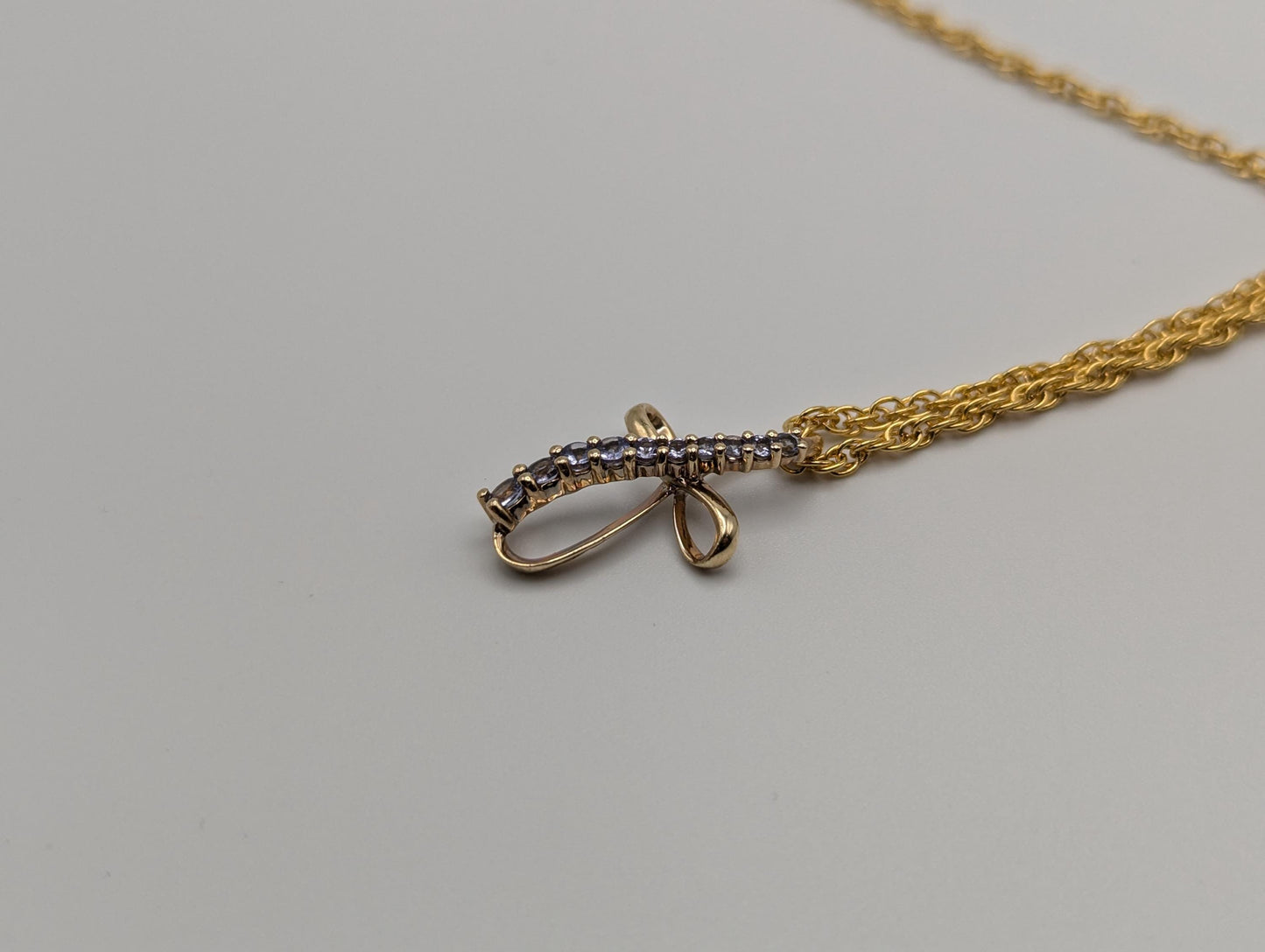 10k Yellow Gold Purple Tanzanite Stone Cross Pendant Necklace + Complimentary 14k GF Chain