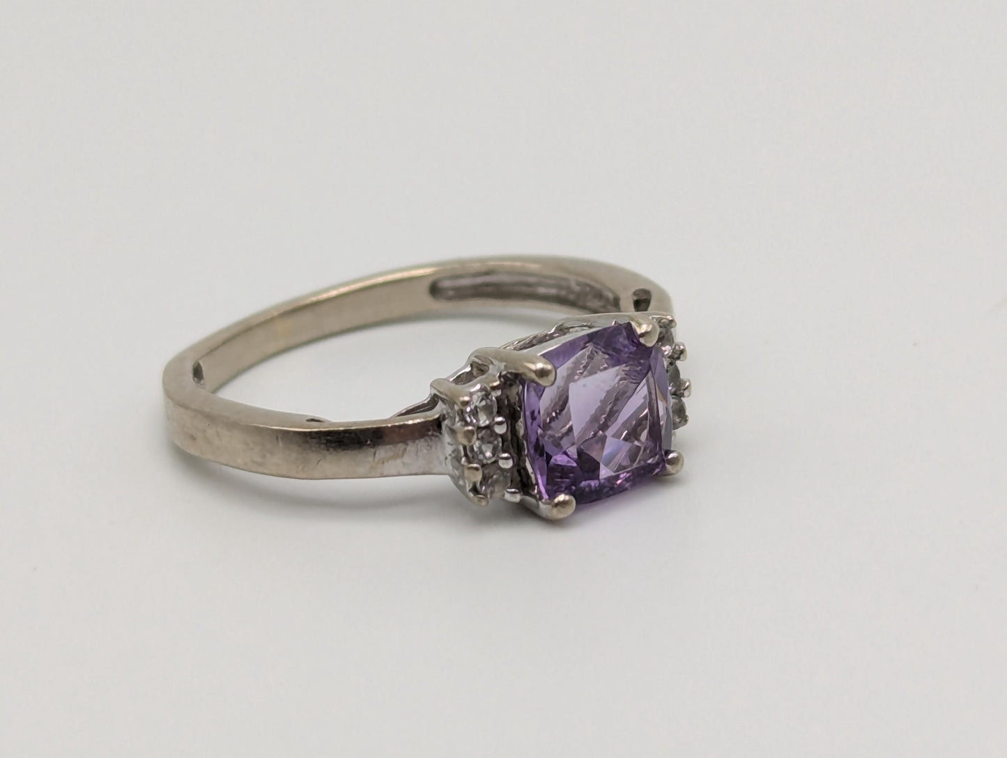 10k White Gold Amethyst Topaz Ring Vintage Womens Amethyst Promise Ring