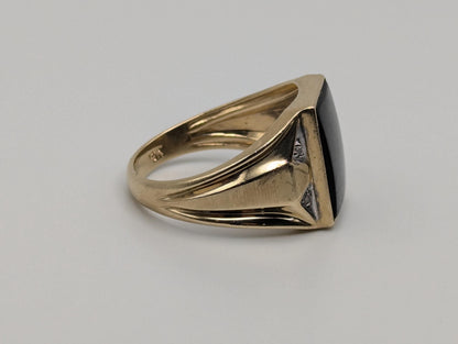 Vintage Solid Gold 4.5gr 10k Black Onyx Diamond Ring Signet Wedding Ring
