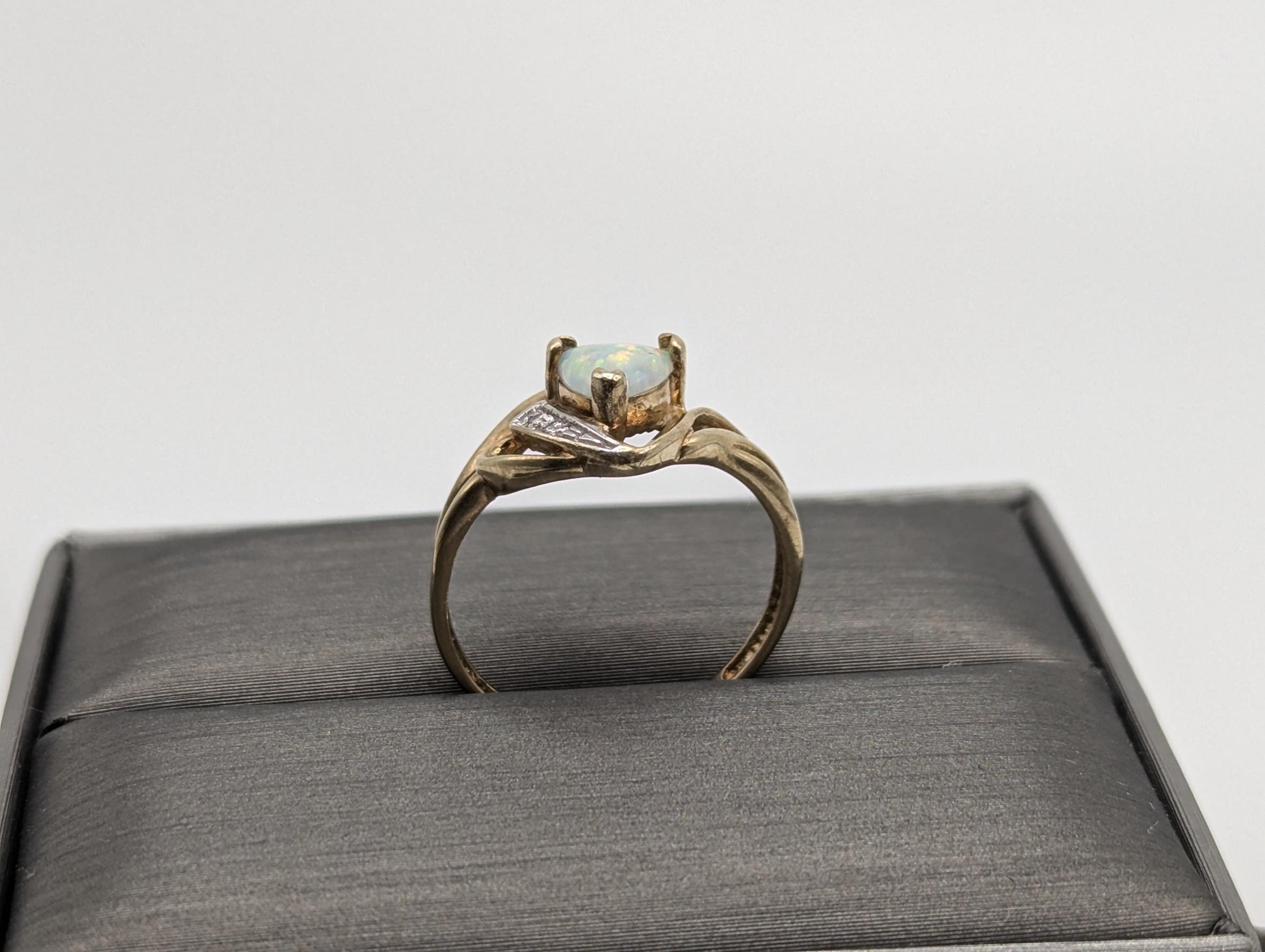 10k Yellow Gold Oval Opal Diamond Ring. Wedding Promise Ring.