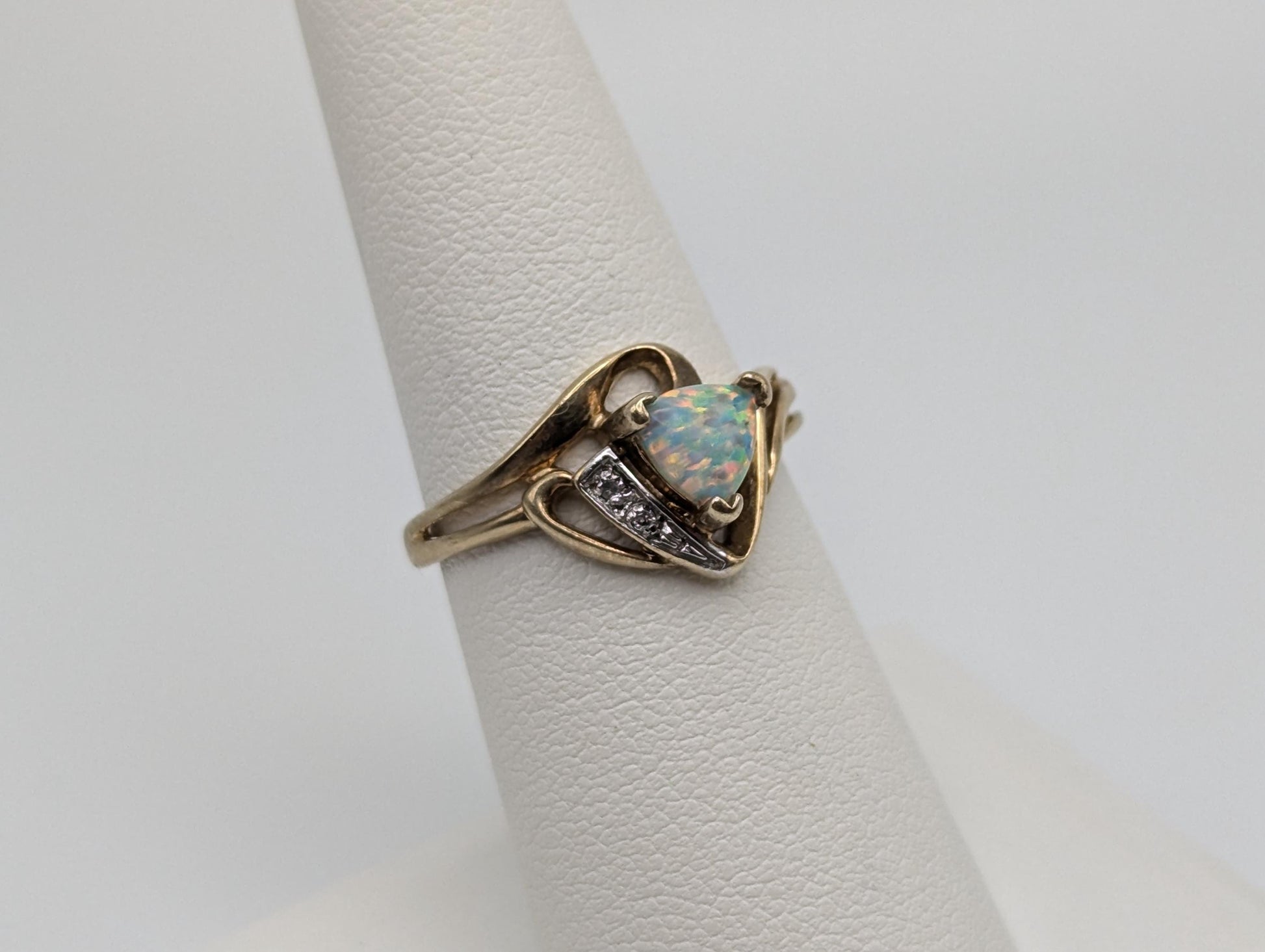 10k Yellow Gold Oval Opal Diamond Ring. Wedding Promise Ring.