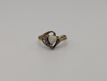 10k Yellow Gold Oval Opal Diamond Ring. Wedding Promise Ring.