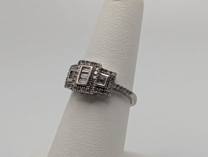 Vintage 10k White Gold Diamond Halo Engagement Ring Art Deco Promise Ring 0.5 ctw