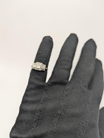 Vintage 10k White Gold Diamond Halo Engagement Ring Art Deco Promise Ring 0.5 ctw